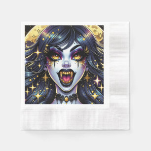 Vampire mit Goldfangs Vollmond-Halloween-Party Serviette