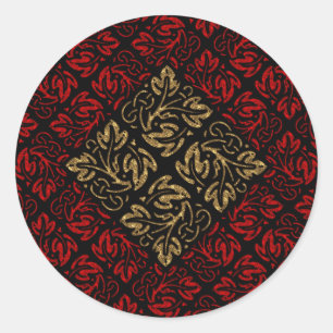 Vampire Red and Gold Damask Gotische Kunst Runder Aufkleber