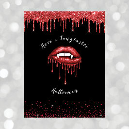 Vampire Red Glitzer Lips & Fangs Halloween Feiertagspostkarte
