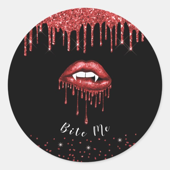 Vampire Red Glitzer Tropfen Lippen Halloween Runder Aufkleber (Vorderseite)