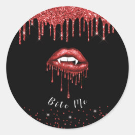 Vampire Red Glitzer Tropfen Lippen Halloween Runder Aufkleber