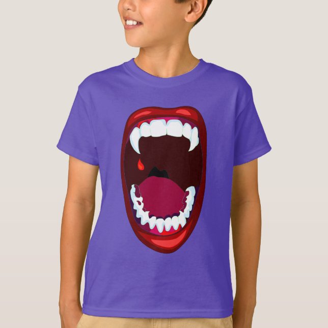 Vampire-Reißzahn-Campy Horror-Show-Zahn-Rot-Lippen T-Shirt (Vorderseite)