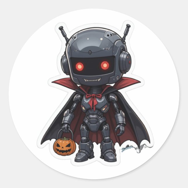 Vampire Robot Halloween Niedliche Sci-Fi Spooky De Runder Aufkleber (Vorderseite)