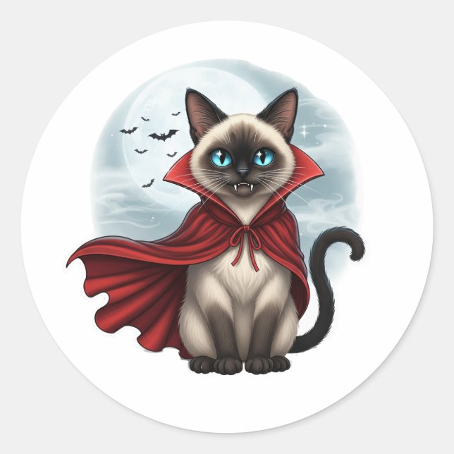 Vampire Siamese - Halloween Siamese Cat Runder Aufkleber (Vorderseite)