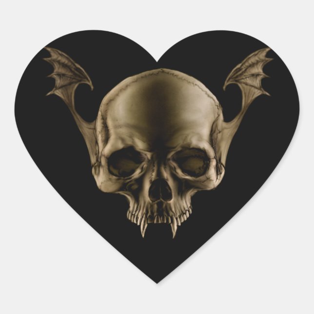 Vampire Skull Herz-Aufkleber (Vorderseite)