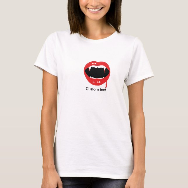 Vampire Teeth Blood Halloween Goth T Shirt Top (Vorderseite)
