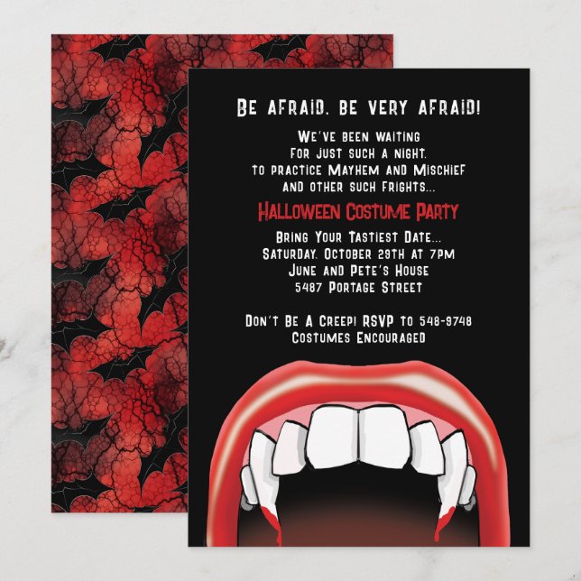 Vampire Teeth Halloween Red Blood Costume Party Einladung (Vorne/Hinten)