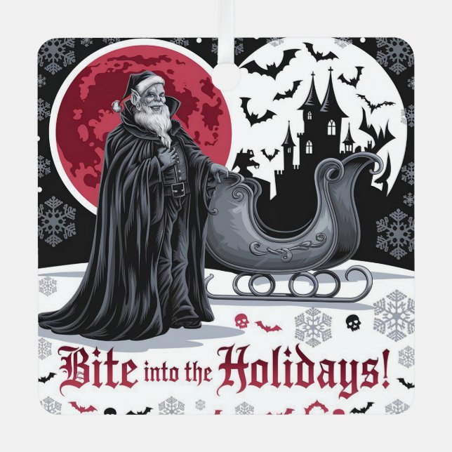 Vampire-Themed Gotische Weihnachtskarte Crimson Mo Ornament Aus Metall (Vorderseite)