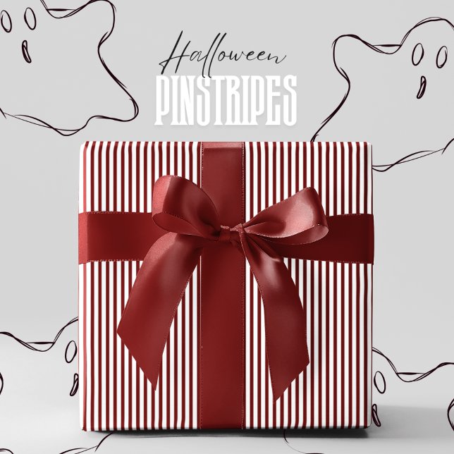 Vampire Venom Rot und Weißer Pinstrichstein Hallow Geschenkpapier (Elegant Red and White Pinstripe Gift Wrap for Halloween. Vampire Venom Red and White Stripes Pattern)