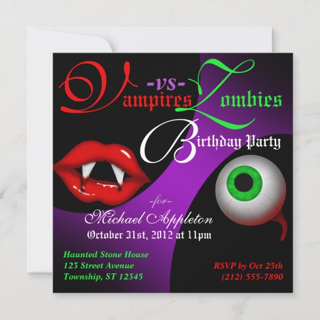 Vampires vs Zombies Halloween Invitations d'annive (Devant)