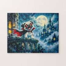 Vampirgraf auf Burgvorsprung bei Vollmond