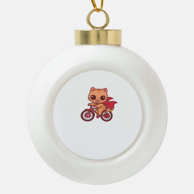 Vampirkatze zu Halloween-Radtour - Niedliche Spook Keramik Kugel-Ornament (Vorderseite)