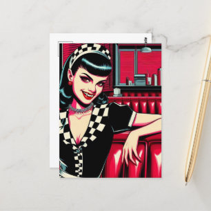 Vampirkellner im Retro Diner Postkarte
