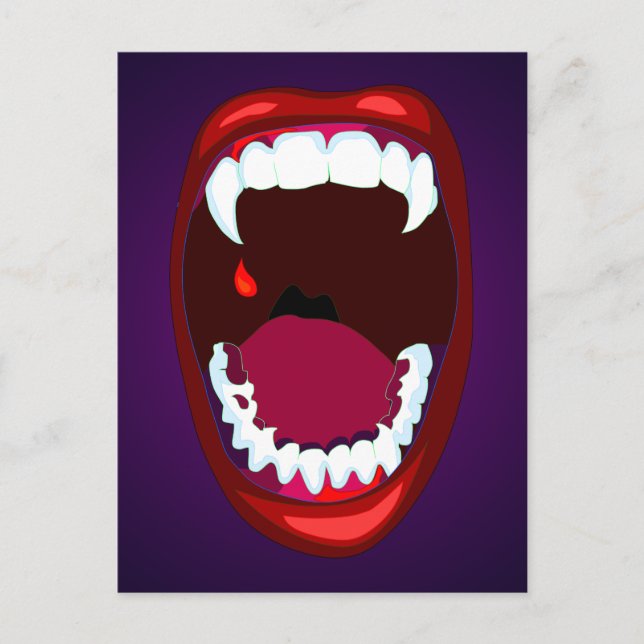 Vampirzähne Horror Monster Fanggeräte Lila aufzeig Postkarte (Vorderseite)