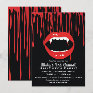 Vampirzähne und Dracula-Blut Halloween-Einladung Einladung