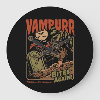 Vampurr Beißt Wieder! Lustige Katze Halloween Vint Große Wanduhr