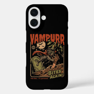 Vampurr Beißt Wieder! Lustige Katze Halloween Vint iPhone 16 Hülle