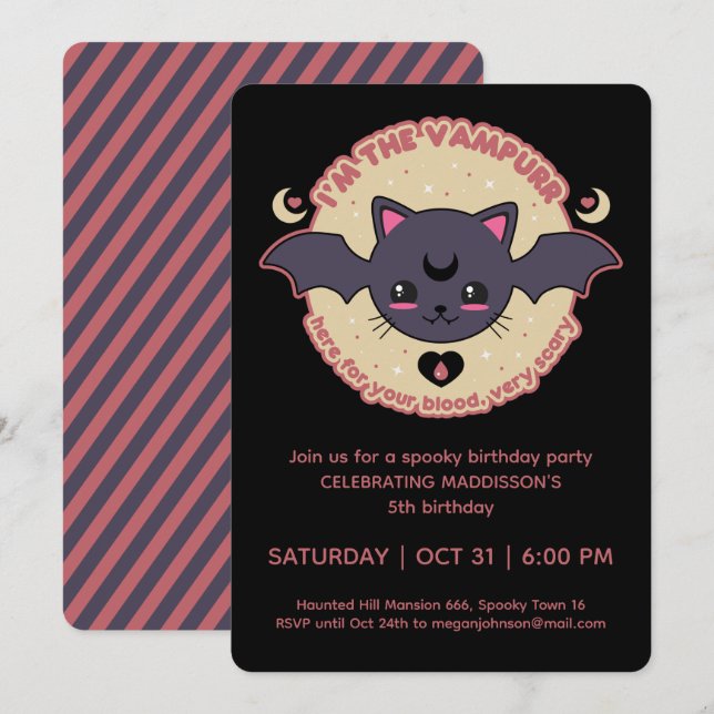 Vampurr Creepy Niedlich Halloween Geburtstagsparty Einladung (Vorne/Hinten)