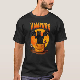 Vampurr schwarze Katze Kürbis Vampir Gruselig Hall T-Shirt