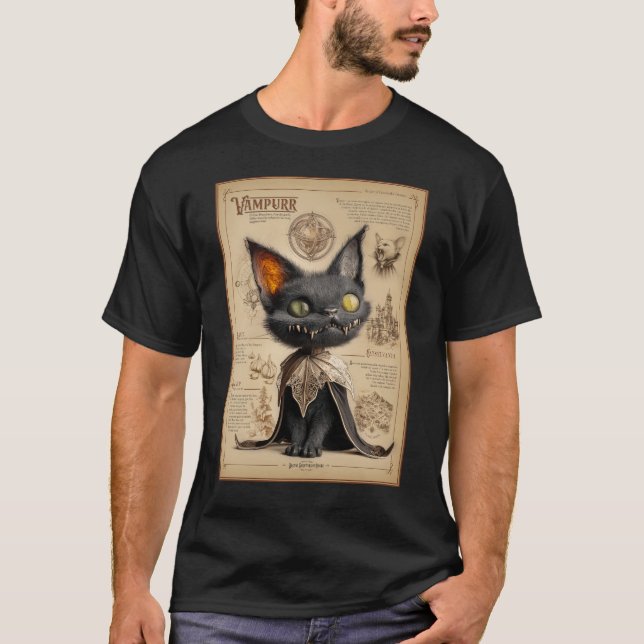 Vampurr: Vampire Cat Bestiary Illustration T-Shirt (Vorderseite)