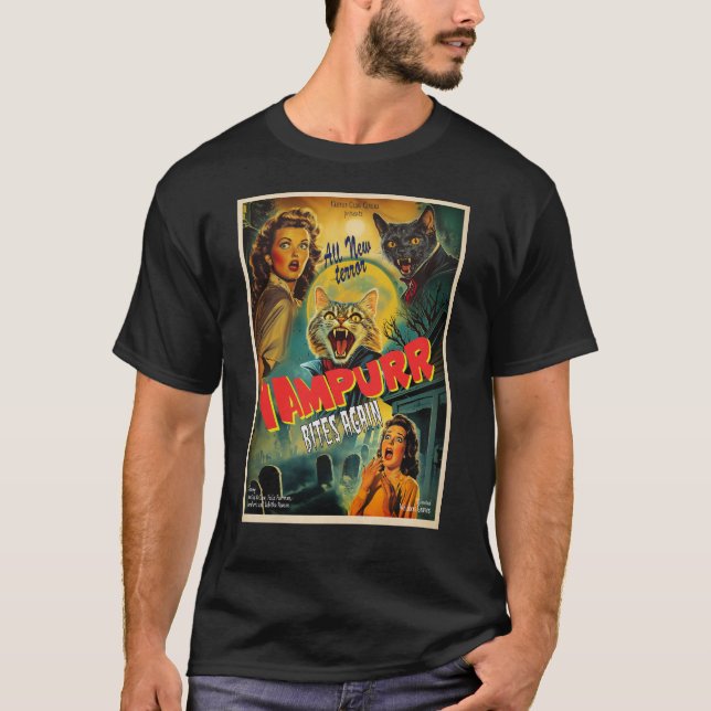 Vampurr Vampire Cat- retro horror poster T-Shirt (Vorderseite)