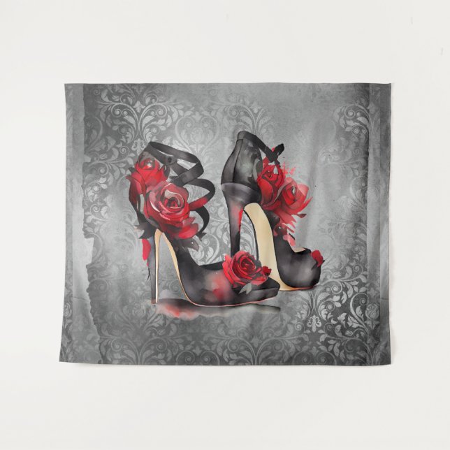 Vampy Strappy Stilettos | Heelse der Rote Rose auf Wandteppich (Vorderseite (Horizontal))