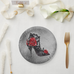 Vampy Vogue Grunge   Stiletto Lace Bootie Rose Pappteller
