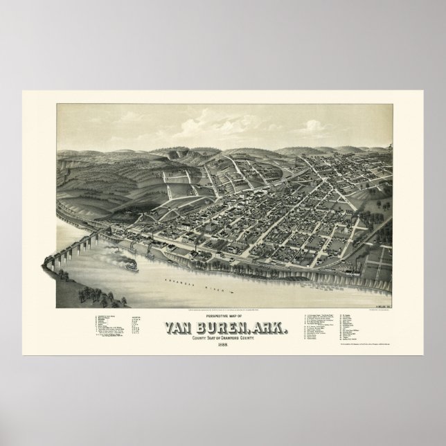 Van Buren, AR Panorama Karte - 1888 Poster (Vorne)