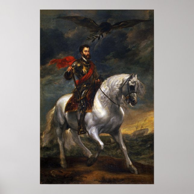 Van Dyck - Reitporträt von Kaiser Karl.. Poster (Vorne)