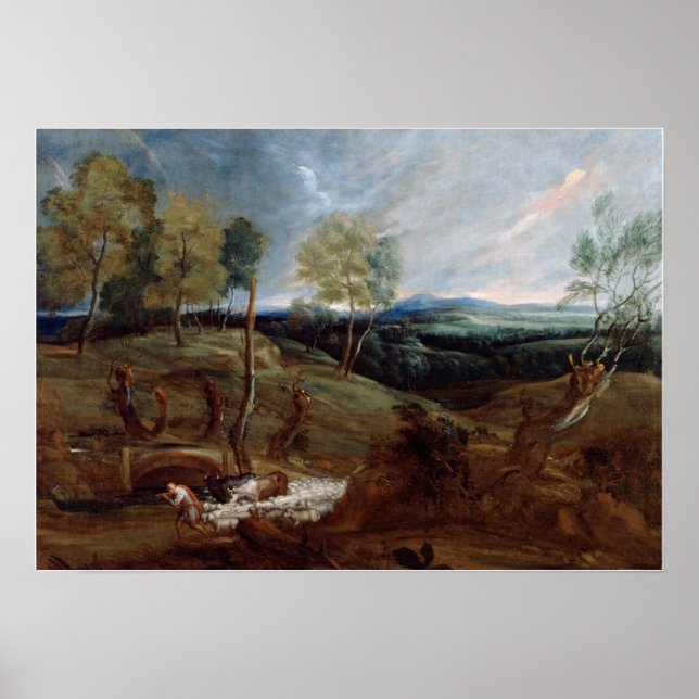 Van Dyck - Sonnenuntergang mit Hirten und Flo... Poster (Vorne)