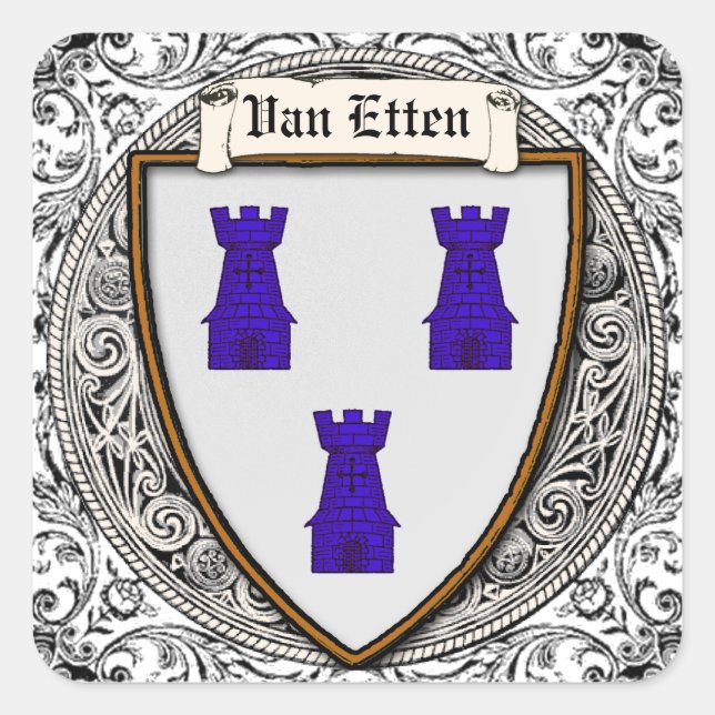 Van Etten-Familienwaffen Quadratischer Aufkleber (Vorderseite)