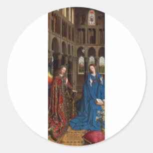 Van Eyck’s Verkündigung Premium Kathedralenglas Runder Aufkleber