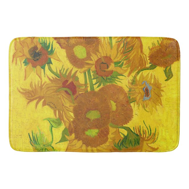 Van Gogh 15 Sonnenblumen in einer Vase der Kunst Badematte (Vorderseite)