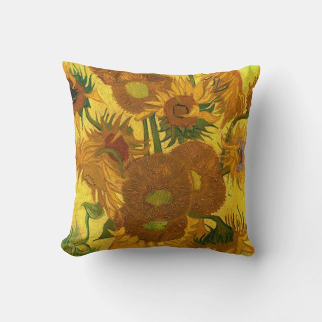 Van Gogh 15 Sonnenblumen in einer Vase der Kunst Kissen (Vorderseite)