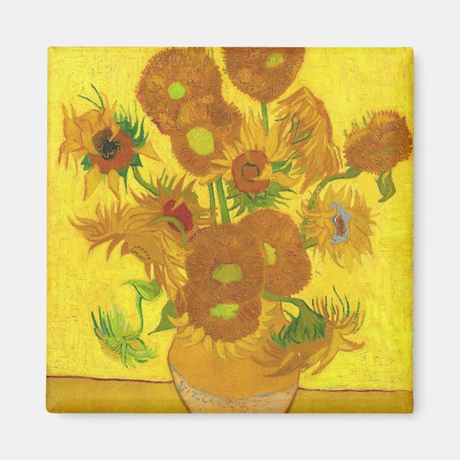 Van Gogh 15 Sonnenblumen in einer Vase der Kunst Magnet (Vorne)
