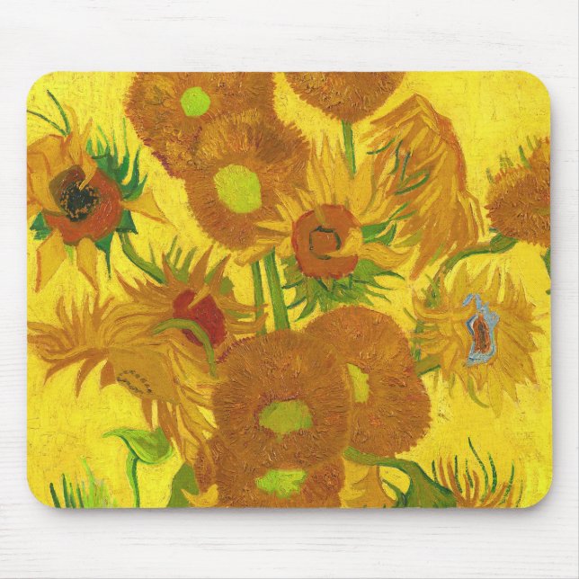 Van Gogh 15 Sonnenblumen in einer Vase der Kunst Mousepad (Vorne)