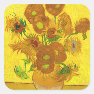 Van Gogh 15 Sonnenblumen in einer Vase der Kunst Quadratischer Aufkleber