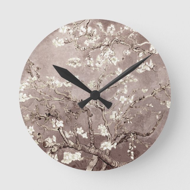 Van Gogh Almond Blossoms Beige Runde Wanduhr (Vorderseite)