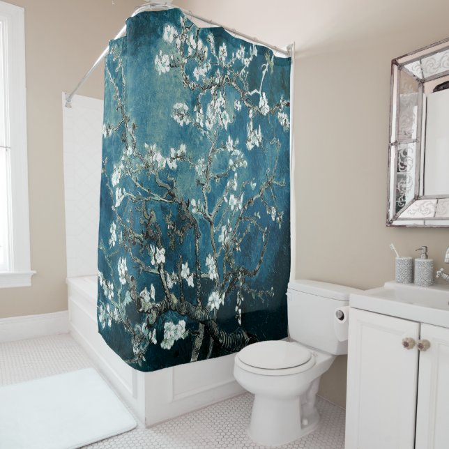 Van Gogh Almond Blossoms Dark Aquamarin Duschvorhang (Beispiel)