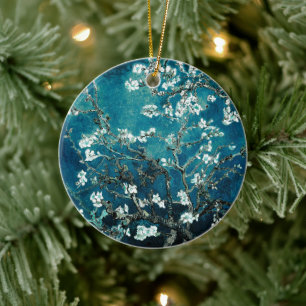 Van Gogh Almond Blossoms Dark Aquamarin Keramik Ornament