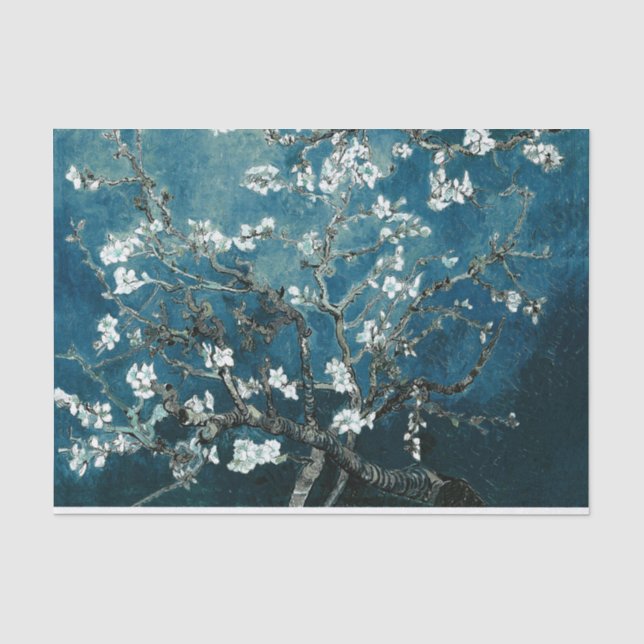 Van Gogh Almond Blossoms Dark Aquamarin Seidenpapier (Vorderseite)