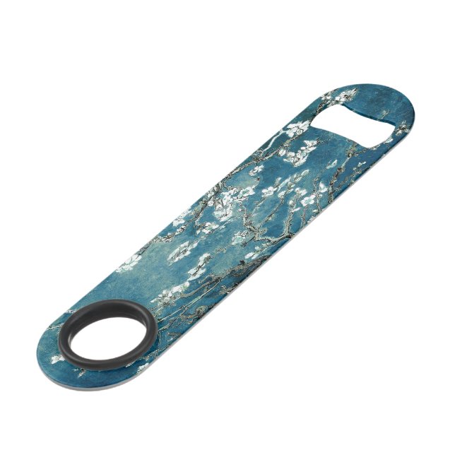 Van Gogh Almond Blossoms Dark Aquamarin Speed Flaschenöffner (Vorderseite Schrägansicht)