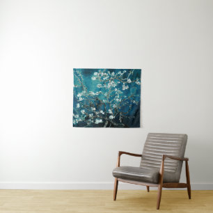 Van Gogh Almond Blossoms Dark Aquamarin Wandteppich
