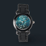 Van Gogh Almond Blossoms: Dunkel Aquamarin Armbanduhr<br><div class="desc">Künstler: Vincent Van Gogh Titel: Almond-Blüten geändert durch 2sweet4wordsDesigns/ PureVintage-Liebe</div>