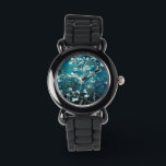 Van Gogh Almond Blossoms: Dunkel Aquamarin Armbanduhr<br><div class="desc">Künstler: Vincent Van Gogh Titel: Almond-Blüten geändert durch 2sweet4wordsDesigns/ PureVintage-Liebe</div>