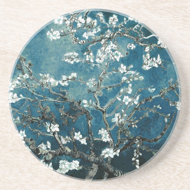Van Gogh Almond Blossoms: Dunkel Aquamarin Getränkeuntersetzer (Vorne)
