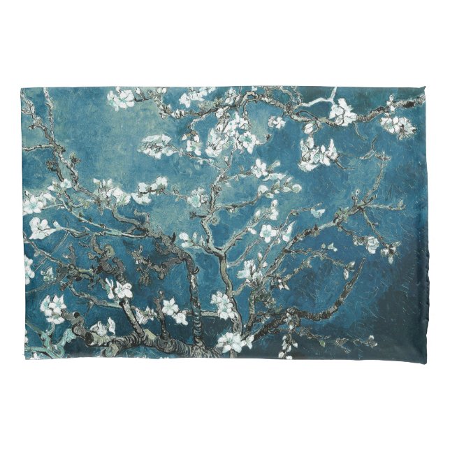 Van Gogh Almond Blossoms: Dunkel Aquamarin Kissenbezug (Vorderseite)