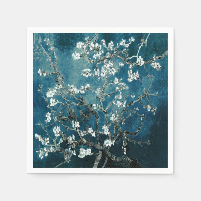 Van Gogh Almond Blossoms: Dunkel Aquamarin Serviette (Vorderseite)