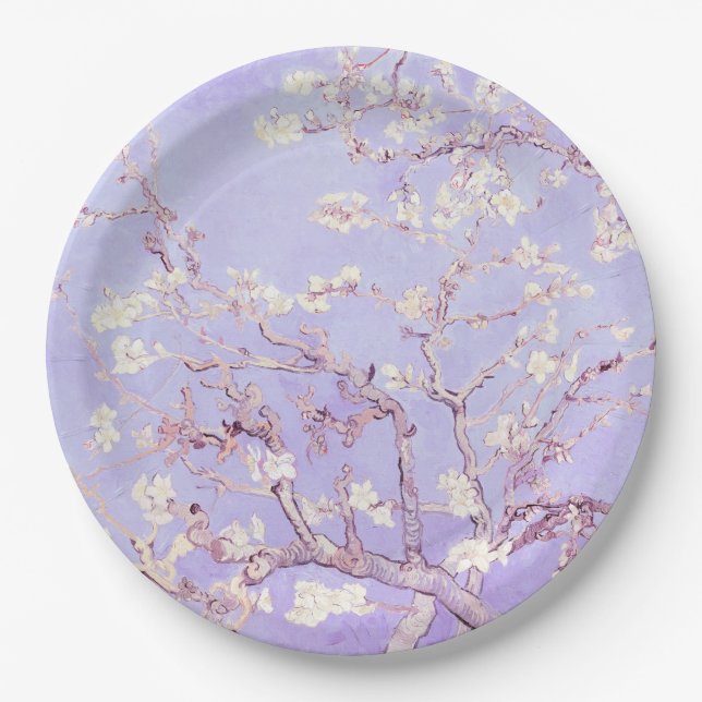 Van Gogh Almond Blossoms Lavender Pappteller (Vorderseite)