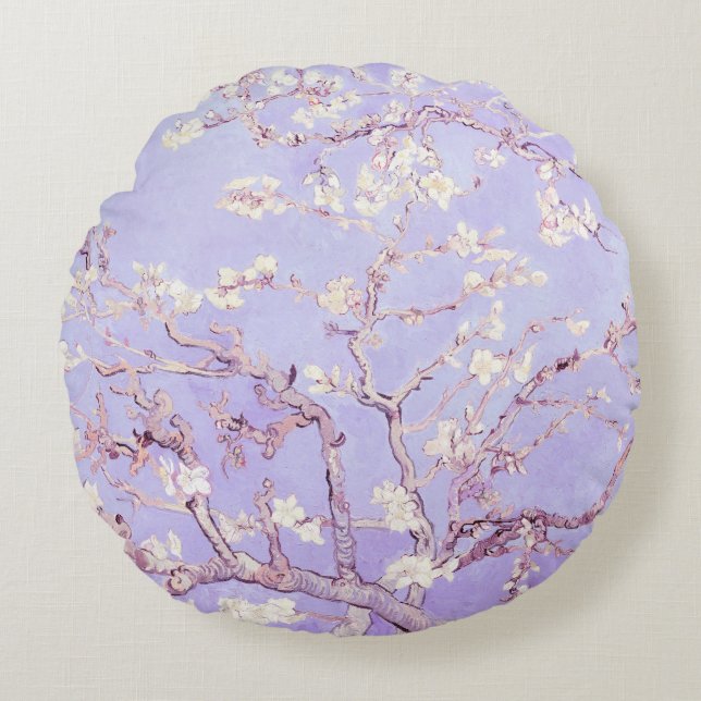 Van Gogh Almond Blossoms Lavender Rundes Kissen (Vorderseite)